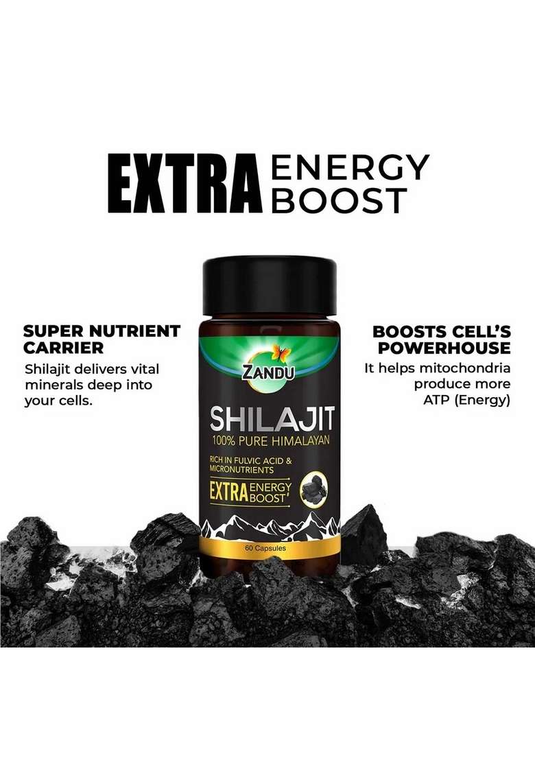 Emami Zandu Pure Sh1lajit Daily Energy (60 Caps) - Indya
