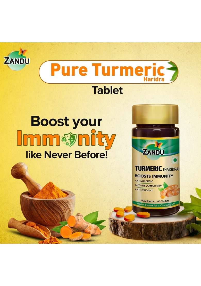 Emami Zandu Turmeric Tablets for Immunity & Inflammation Relief (60 Tabs) - Indya