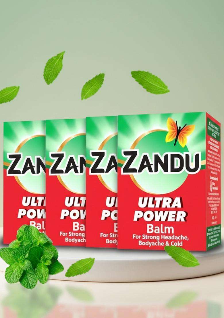 Emami Zandu Ultra Power Red Balm | Ayurvedic Pain Relief Balm for Headache, Cold & Back Pain (Pack of 4) - Indya