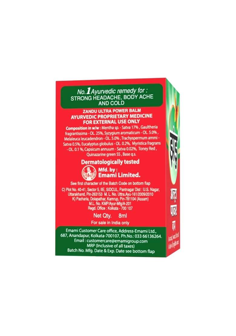 Emami Zandu Ultra Power Red Balm | Ayurvedic Pain Relief Balm for Headache, Cold & Back Pain (Pack of 4) - Indya