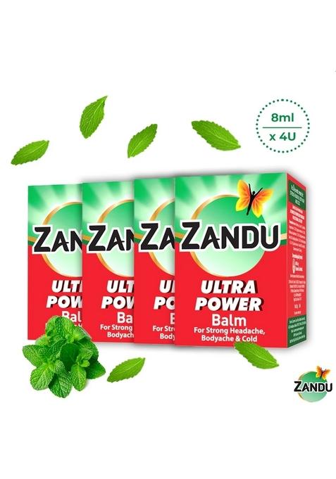 Emami Zandu Ultra Power Red Balm | Ayurvedic Pain Relief Balm for Headache, Cold & Back Pain (Pack of 4)