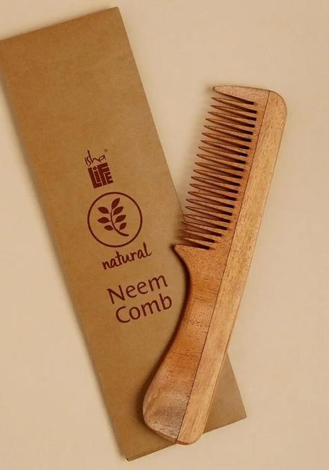 ISHALIFE Handmade Neem Wood Comb (Handle model) - Narrow Teeth