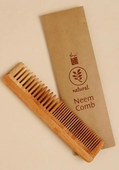 ISHALIFE Handmade Neem Wood Comb (Two in one)