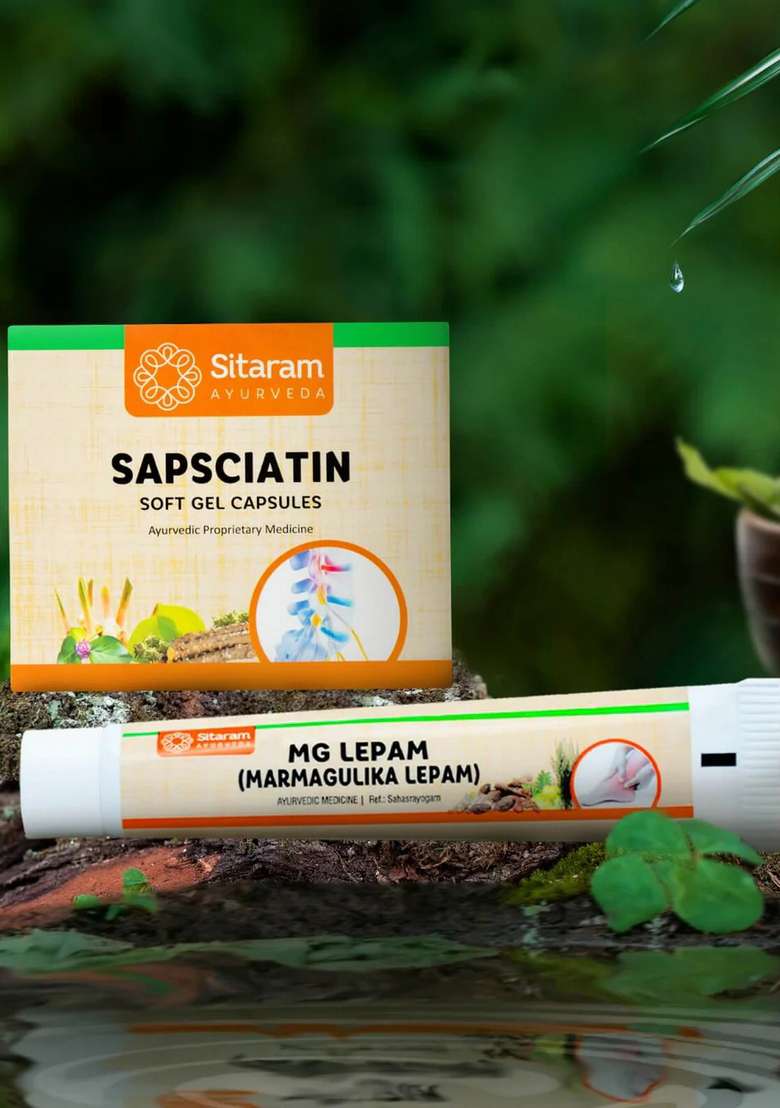 Sitaram Ayurveda Sapsciatin Capsules 100 Nos + Marma Gulika Lepam 20 Gm Combo Pack - Indya