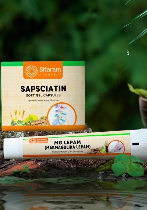 Sitaram Ayurveda Sapsciatin Capsules 100 Nos + Marma Gulika Lepam 20 Gm Combo Pack