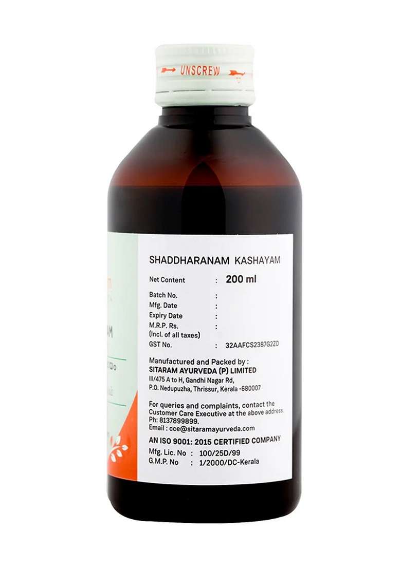 Sitaram Ayurveda Shaddharanam Kashayam 200 Ml - Indya