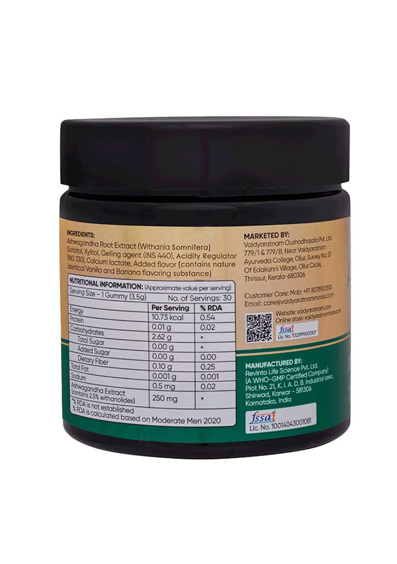 Vaidyaratnamstore Ashwagandha Gummies 30 Nos - Indya
