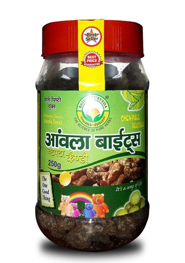 Basic Ayurveda Amla Bite (Gooseberry) Chatpata Candy 250 Gram  - Indya