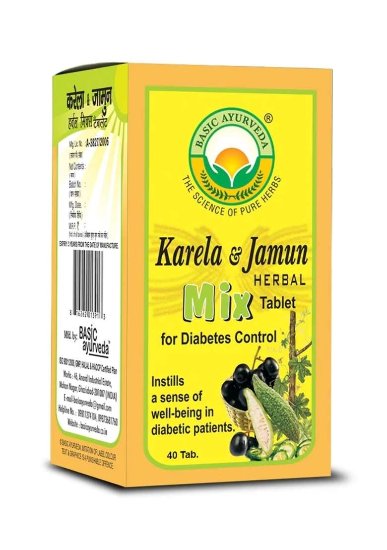 Basic Ayurveda Karela & Jamun Herbal Mix 40 Tablet - Indya