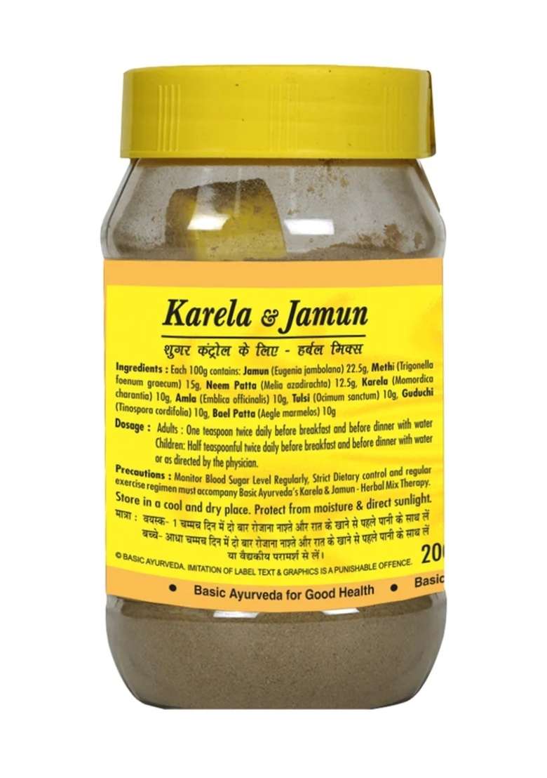Basic Ayurveda Karela & Jamun Mix For Sugar Control Powder 200gm - Indya