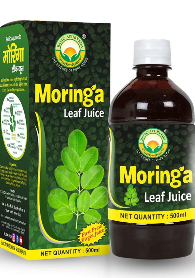 Basic Ayurveda Moringa Leaf Juice 500 Ml Sounjana Sahjan (Moringa Olifera) - Pure & Natural Plant based product  - Indya