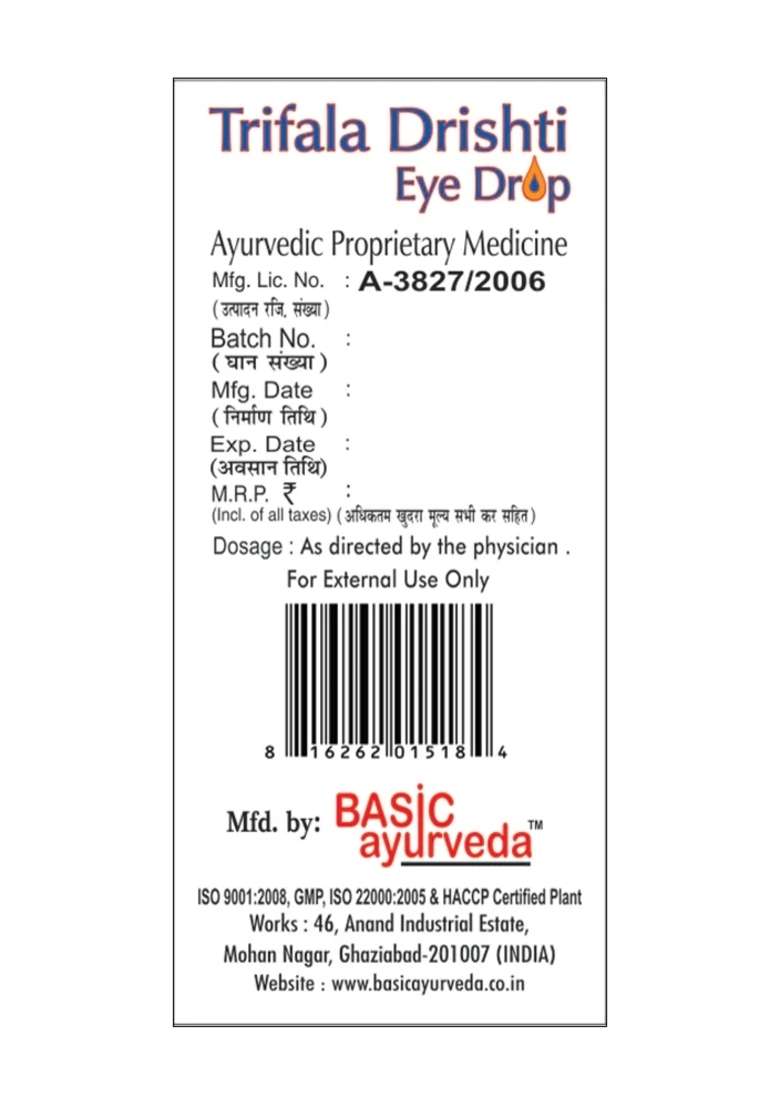 Basic Ayurveda Trifala Drishti Eye Drop 10Ml - Indya