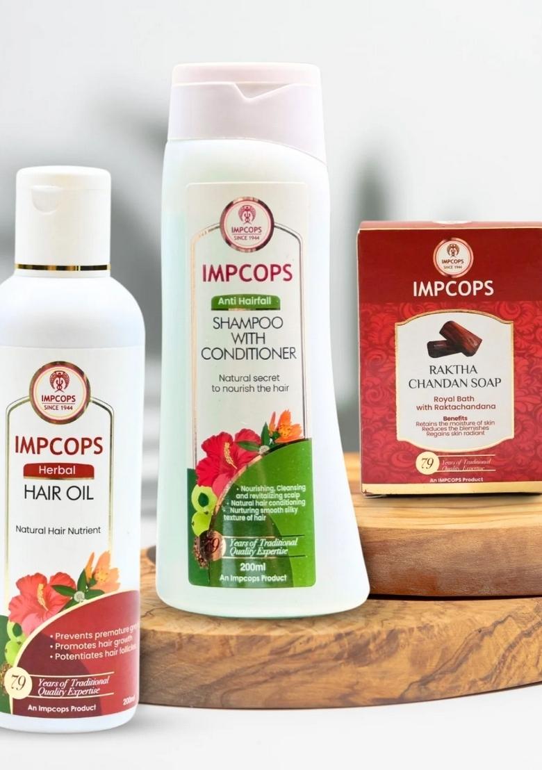 Herbal Herbal Hair Oil + Shampoo With Conditioner + Raktha Chandan Soap