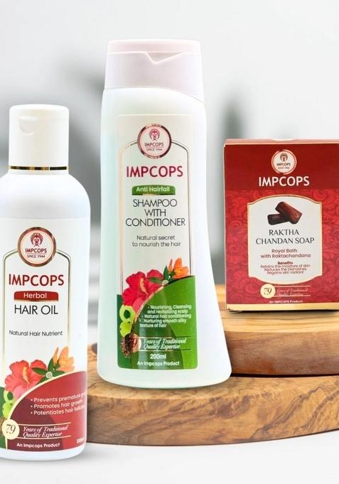 Herbal Herbal Hair Oil + Shampoo With Conditioner + Raktha Chandan Soap