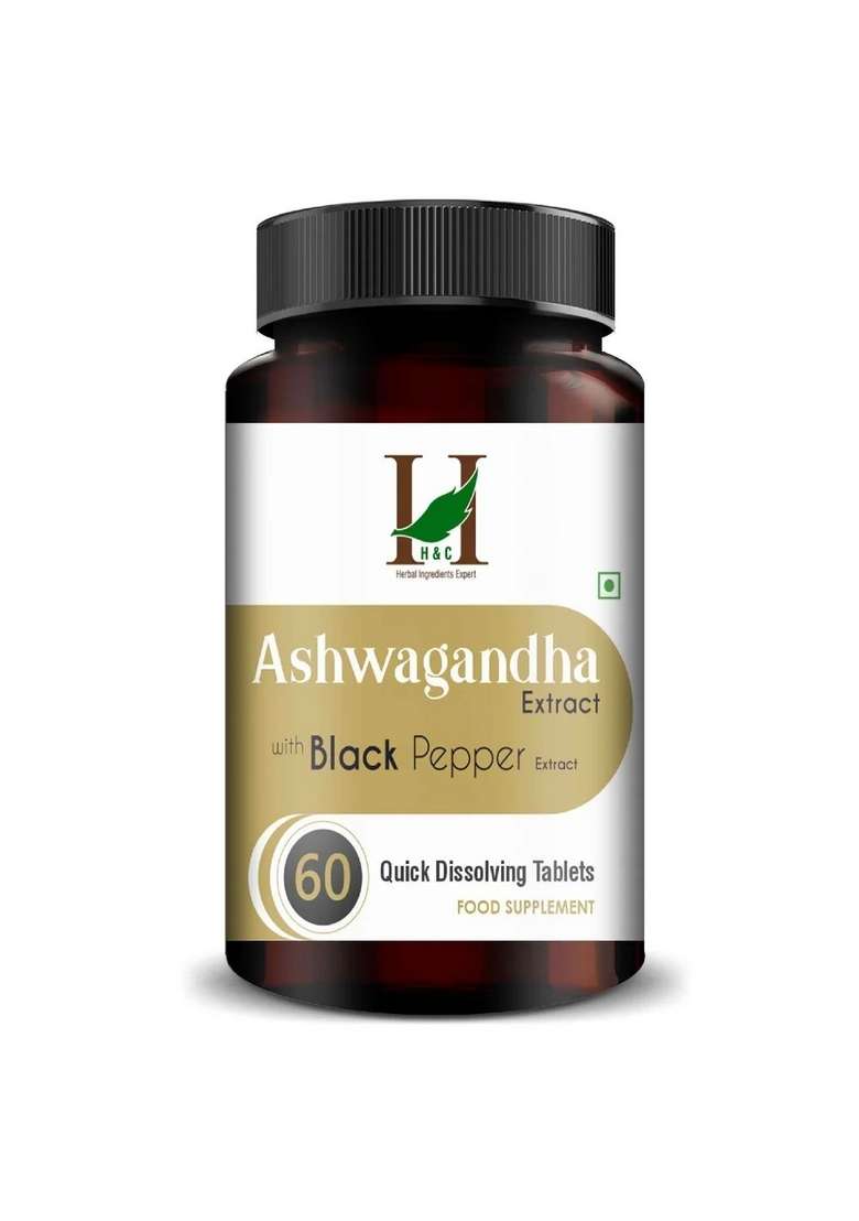 Healthnwellness Ashwagandha Extract With Black Pepper Quick Dissolving Tablets - 60 Count | Natural Stress Relief & Energy Booster - Indya