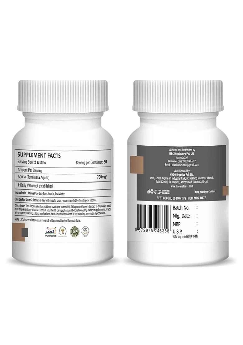 Healthnwellness H&C Natural Arjuna Tablet 350Mg - Heart Health & Blood Pressure Support 60 Tablets - Indya