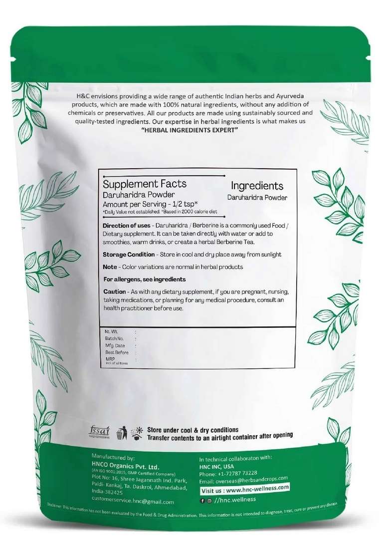 Healthnwellness H&C Natural Daruharidra (Berberine) Powder 100Gm - Supports Eye Health & Skin Wellness - Indya