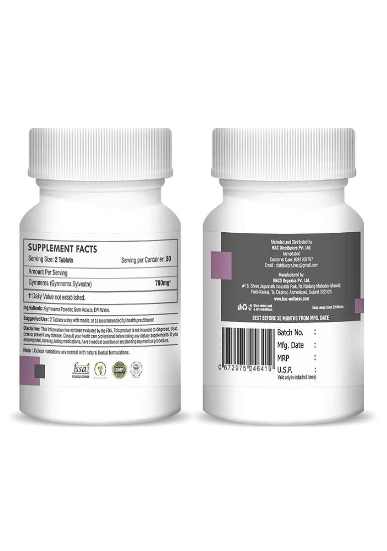 Healthnwellness H&C Natural Gymnema Sylvestre Tablets 350Mg - Blood Sugar Control & Sugar Craving Support 60 Tablets - Indya