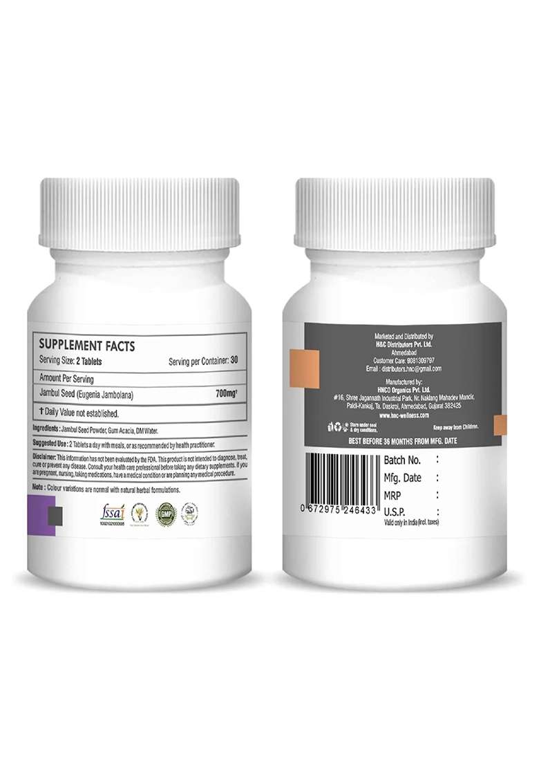 Healthnwellness H&C Natural Jamul Seed Tablet 350Mg - Blood Sugar Support & Metabolic Wellness 60 Tablets - Indya