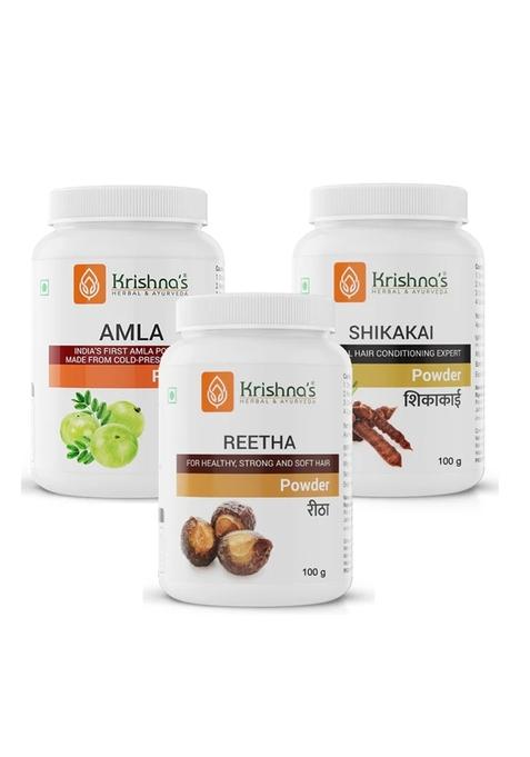 Krishna'S Ayurveda Amla Powder| Reetha Powder | Shikakai Powder (100g Each) Pack Of 3