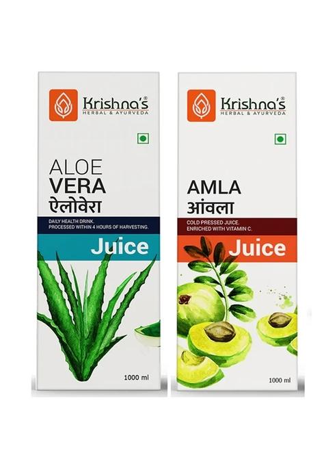 Krishna's Ayurveda Aloe Vera Juice | Amla Juice (1000ML Each) Pack of 2