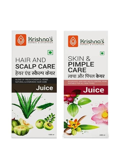 Krishna's Ayurveda Hair & Scalp Care Juice | Skin & Pimple Care Juice (1000ML Each) Pack of 2
