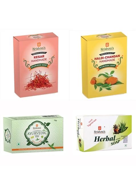 Krishna'S Ayurveda Natural Handmade Soaps Combo -Haldi Chandan | Kesar | Ayurvedic Soap | Herbal Soap Pack Of 4