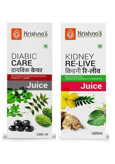 Krishna's Ayurveda Diabic Care Juice | Kidney Re-Live Juice (1000ML Each) Pack of 2