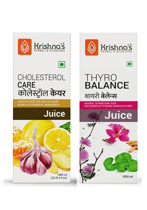Krishna's Ayurveda Cholesterol Care Juice | Thyro Balance Juice (1000ML Each) Pack of 2