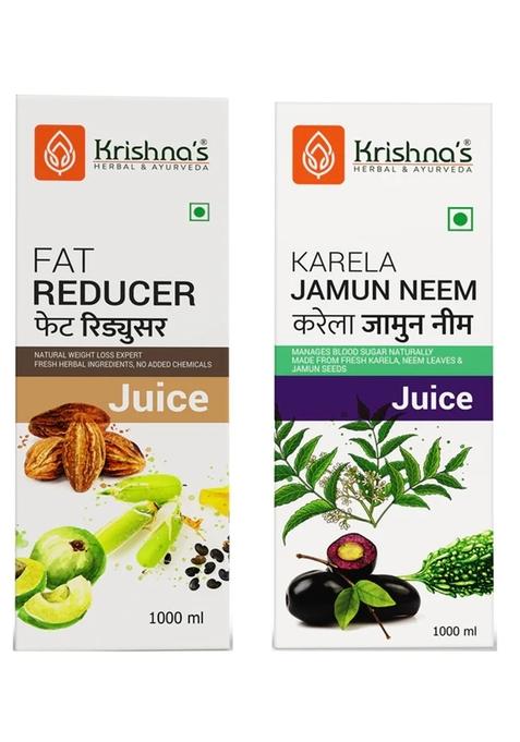 Krishna's Ayurveda Fat Reducer Juice | Karela Jamun Neem Juice (1000ML Each) Pack of 2