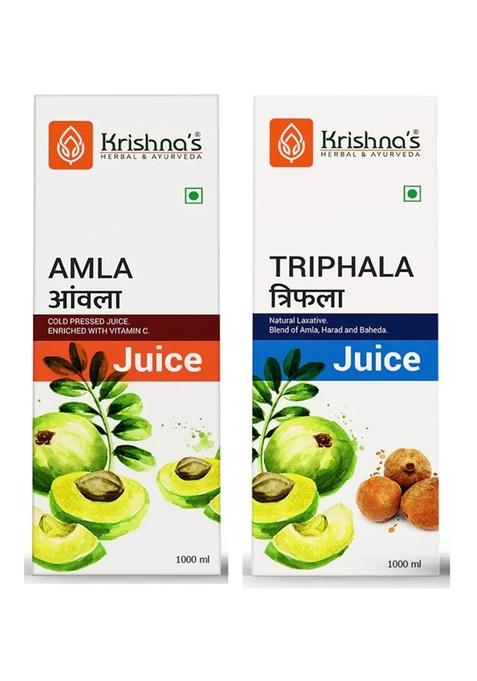 Krishna's Ayurveda Amla Juice | Triphala Juice (1000ML Each) Digestive Wellness Pack of 2