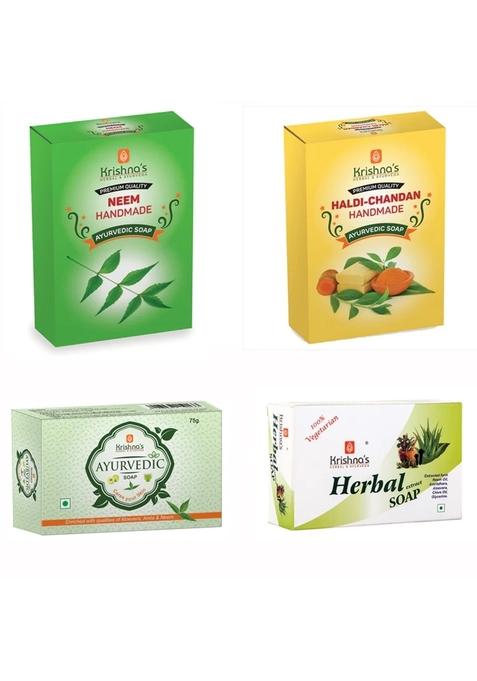 Krishna'S Ayurveda Natural Handmade Soaps Combo -Haldi | Chandan| Neem | Herbal | Ayurvedic Soap Pack Of 4