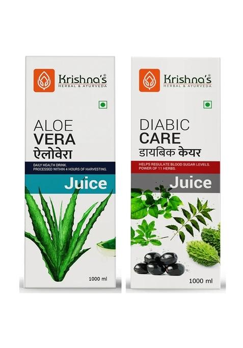 Krishna's Ayurveda Diabic Health Combo - Aloe Vera Juice | Diabic Care Juice (1000ML Each) Pack of 2