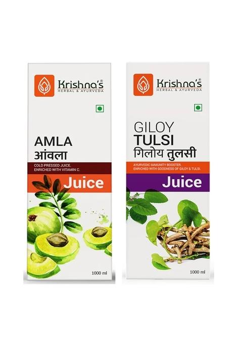 Krishna's Ayurveda Immunity Health Combo - Amla Juice | Giloy Tulsi Juice (1000ML Each) Pack of 2