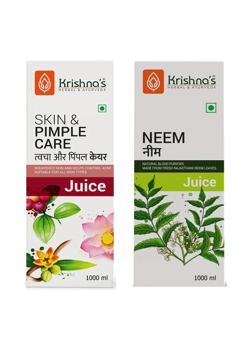 Krishna's Ayurveda Skin & Pimple Care Juice | Neem Juice (1000ML Each) Pack of 2