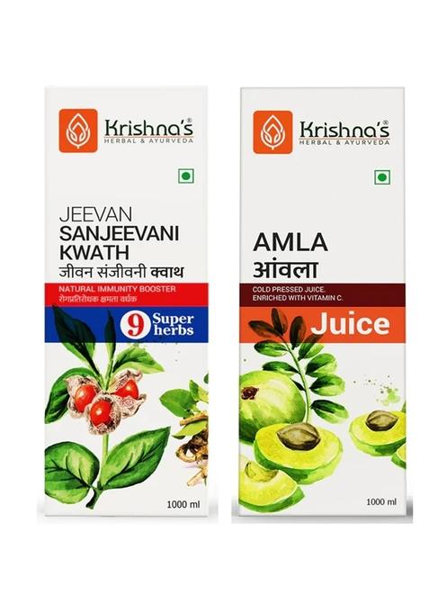 Krishna's Ayurveda Immunity Combo – Jeevan Sanjeevani Kwath | Amla Juice (1000ML Each) Pack of 2