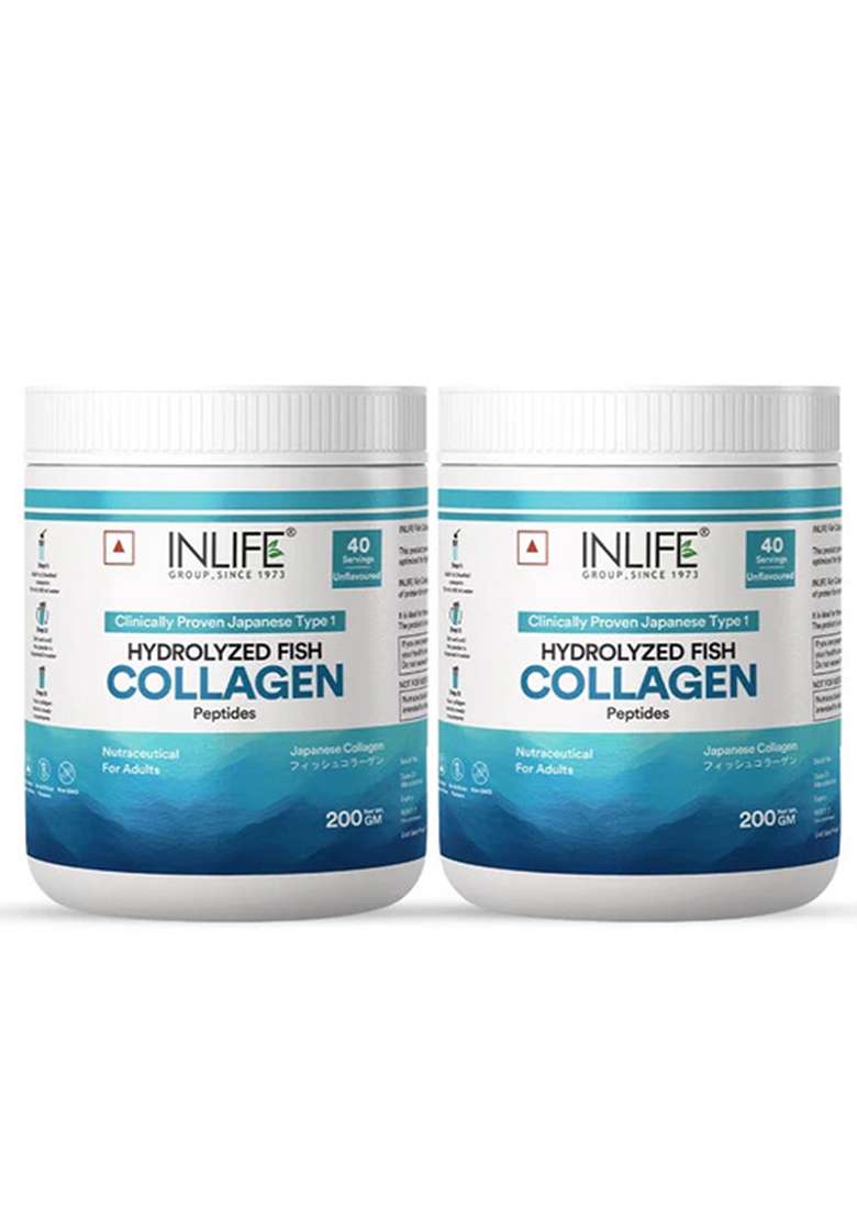 Inlife Hydrolyzed Japanese Marine Fish Collagen Peptides Powder | Clinically Proven Ingredient | 200G Unflavored - Indya