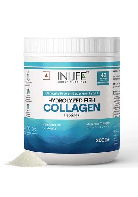 Inlife Hydrolyzed Japanese Marine Fish Collagen Peptides Powder | Clinically Proven Ingredient | 200G Unflavored