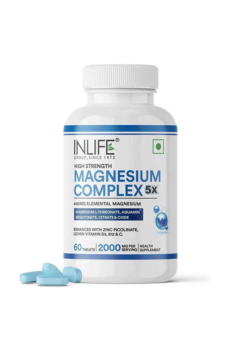 Inlife 5X Magnesium Complex 2000Mg With Zinc, Vitamin C, D3, B12 Veg. Tablets - Indya
