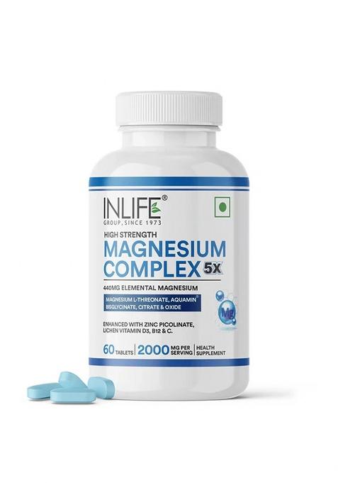 Inlife 5X Magnesium Complex 2000Mg With Zinc, Vitamin C, D3, B12 Veg. Tablets