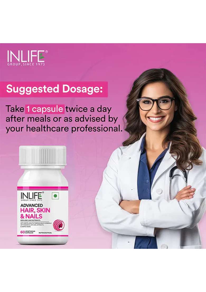 Inlife Advanced Hair, Skin & Nails Supplement | Veg. Capsules - Indya