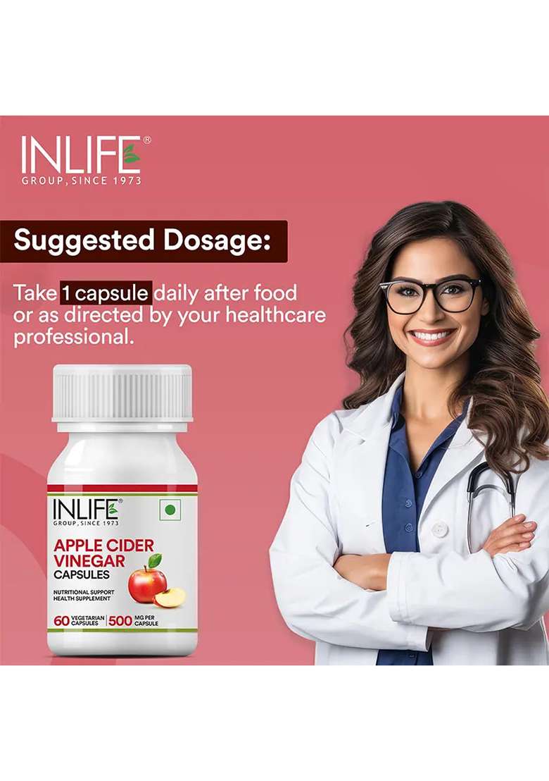 Inlife Apple Cider Vinegar Supplement, 500Mg | Vegetarian Capsules - Indya