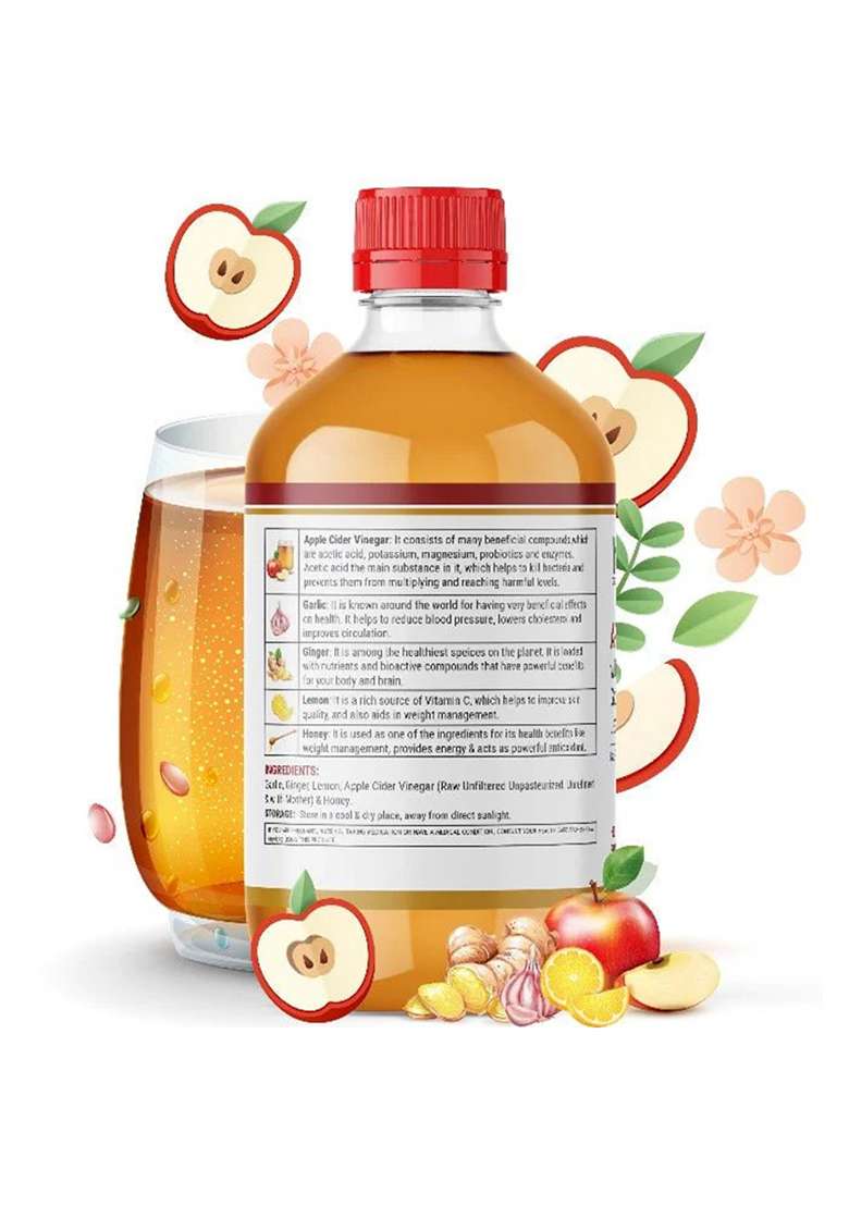 Inlife Apple Cider Vinegar With Garlic, Ginger, Lemon, Honey With Mother Vinegar | 500 Ml - Indya