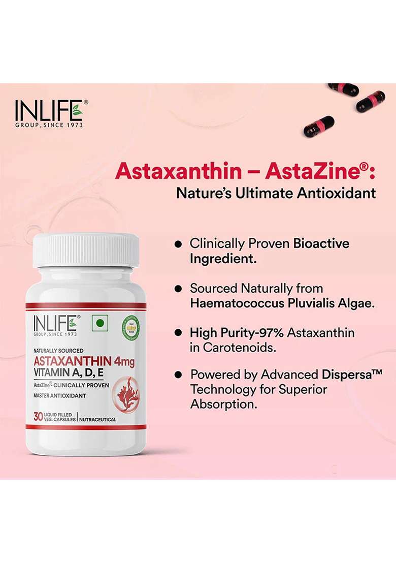 Inlife Astazine® Astaxanthin 5% With Vitamins A, D3 & E – Ultra-Pure & High-Potency Antioxidant Formula - Indya