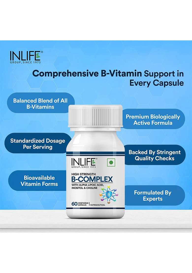 Inlife B-Complex Supplement | 8 Essential B-Vitamins With Alpha Lipoic Acid, Inositol & Choline | Vegetarian Capsules - Indya