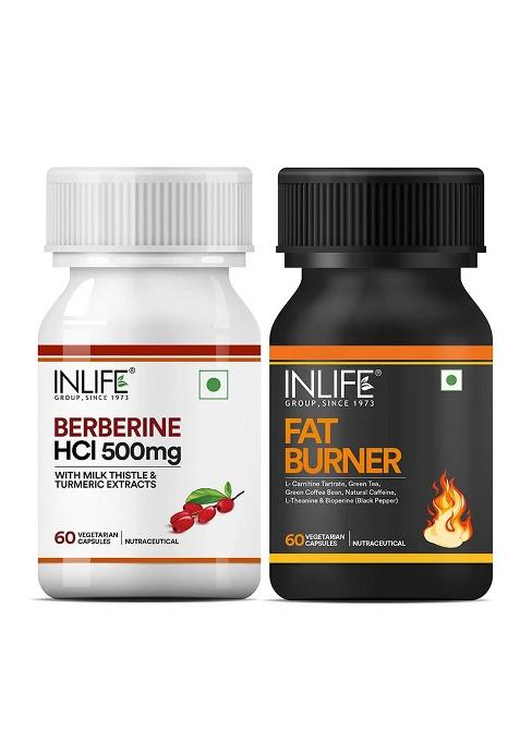 Inlife Berberine With Milk Thistle & Turmeric + Fat Burner With L-Carnitine & Green Coffee | Vegetarian Combo Pack
