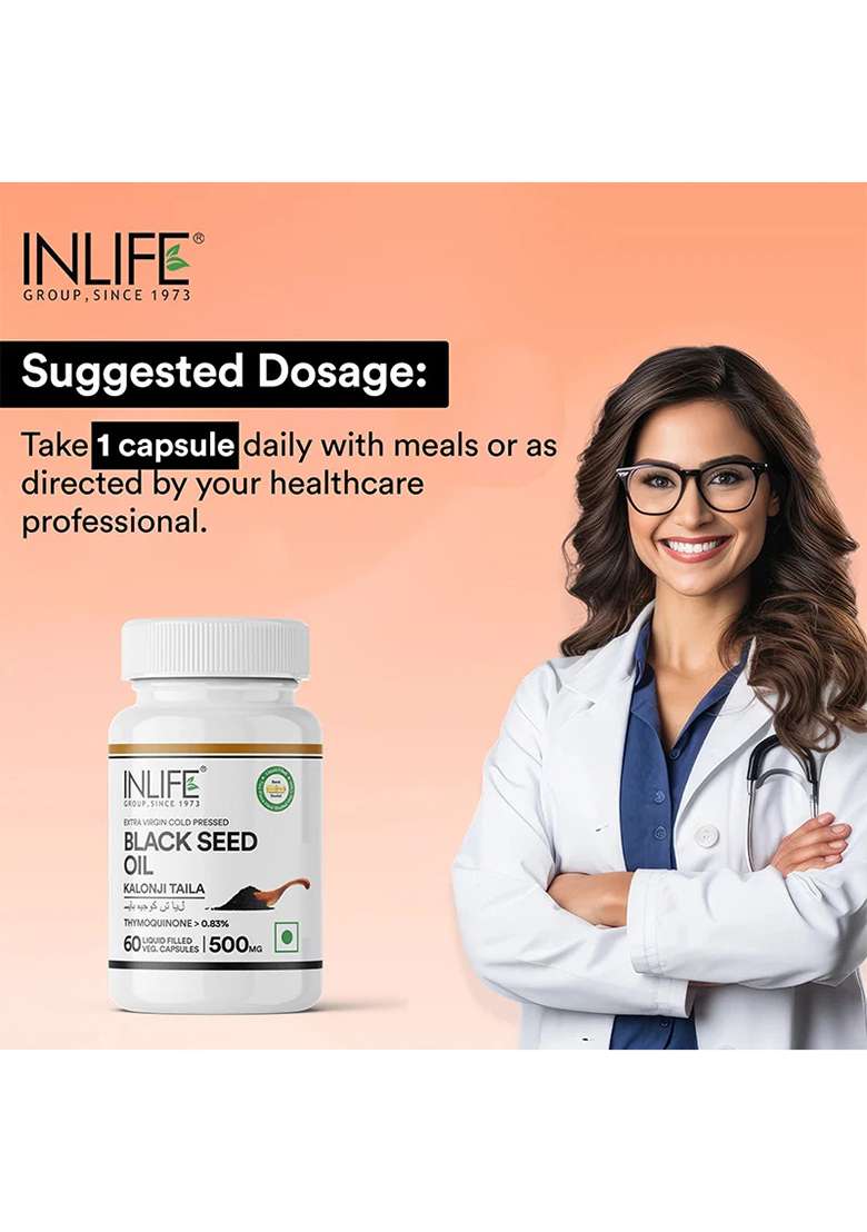 Inlife Black Seed Oil Supplement | Kalonji Oil Capsules | 500Mg | Veg. Capsules - Indya