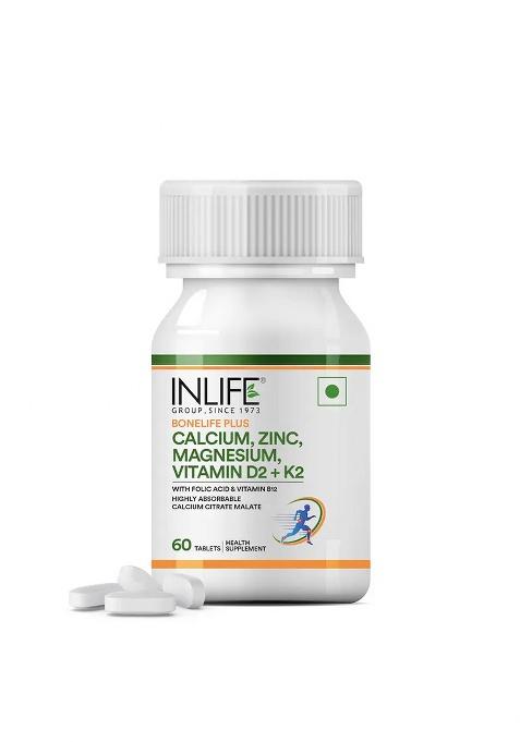 Inlife Bonelife Plus Formula | Calcium Citrate Malate, Magnesium, Zinc, Folic Acid, Vitamin D2, K2 & B12 | Supports Bone & Nutritional Health Tablets
