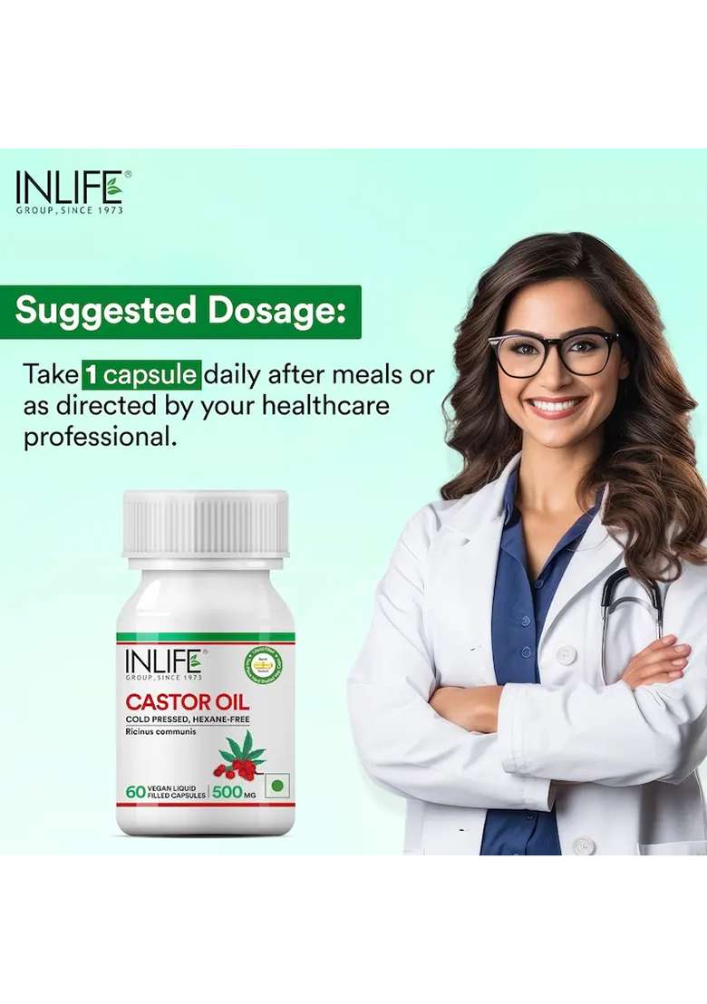 Inlife Castor Oil Supplement | 500Mg | Veg. Capsules - Indya