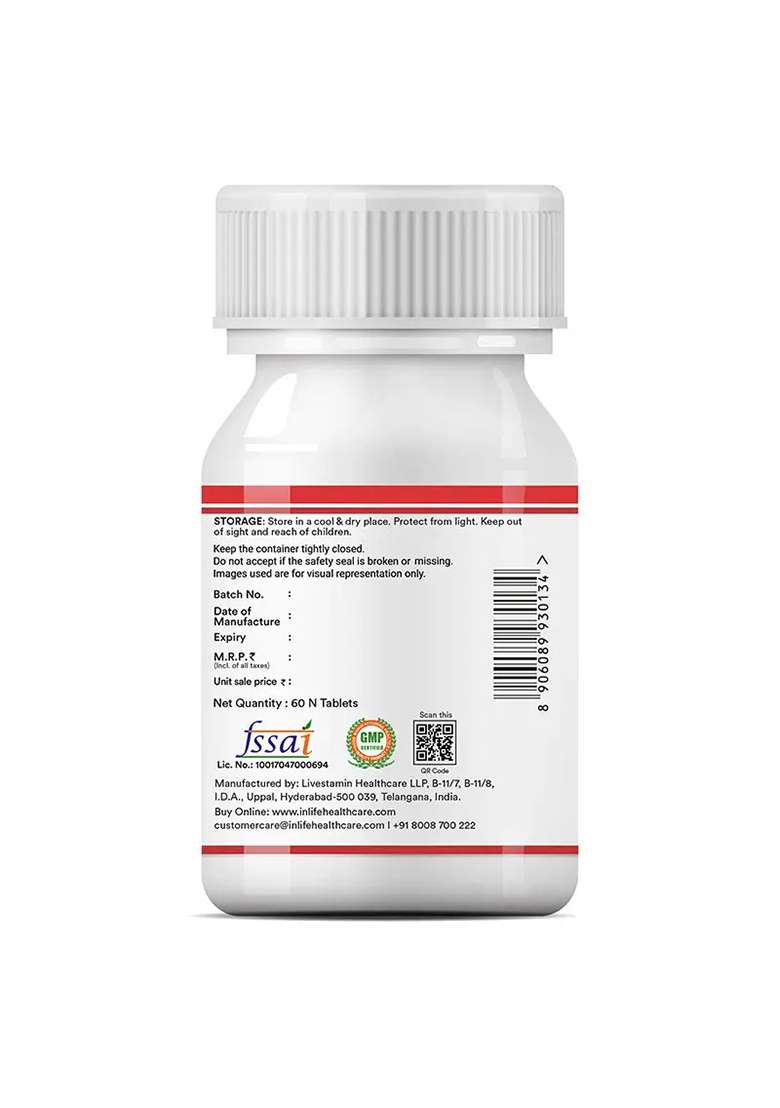 Inlife Chelated Iron Folic Acid Supplement With Vitamin C, E, B12, Zinc & Selenium Vegetarian Tablets - Indya